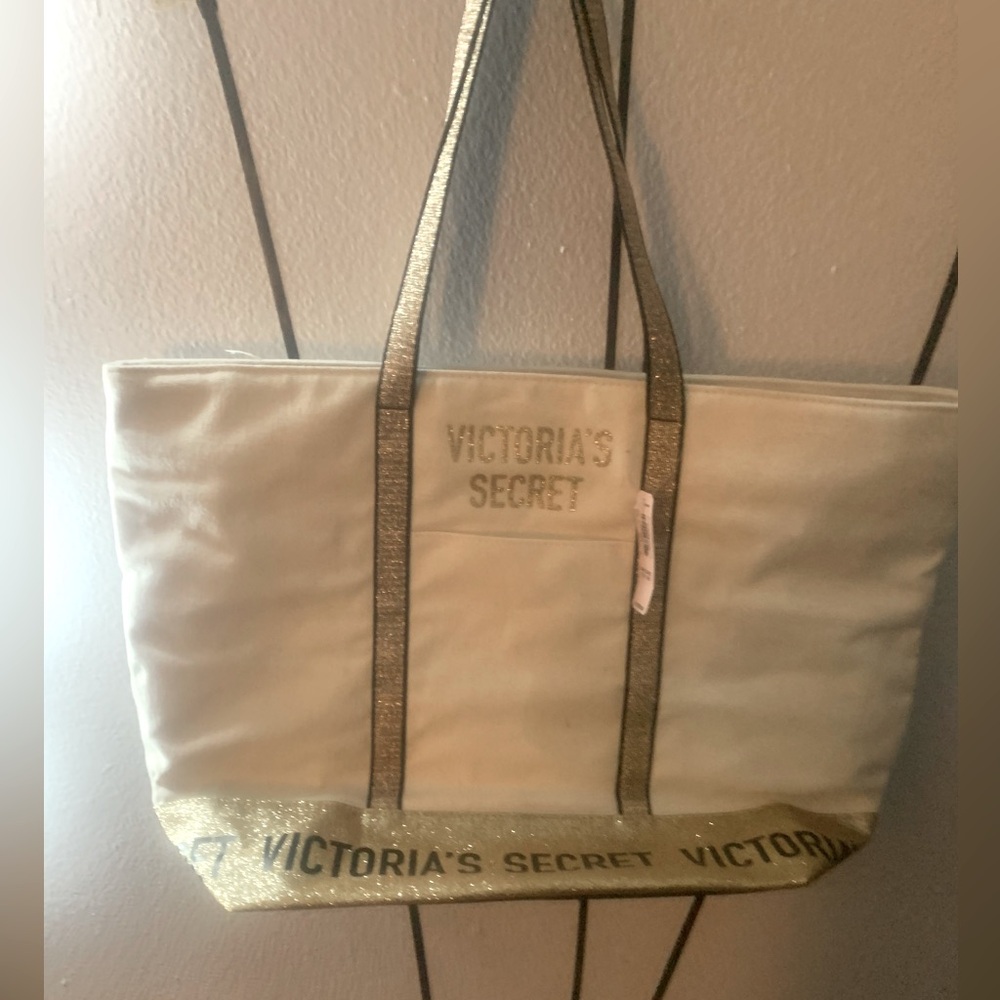 Victoria Secret Gold and Cream Large Tote New WithTags